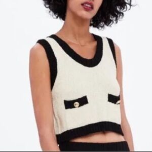 Zara Black and Cream Sweater Vest